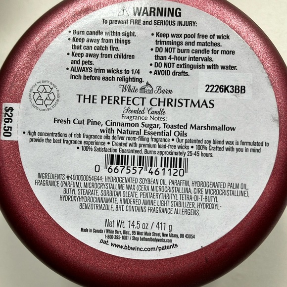 USED 🎄THE PERFECT CHRISTMAS 🎄 3- WICK CANDLE WHITE BARN/ BATH BODY WORKS - Picture 7 of 8